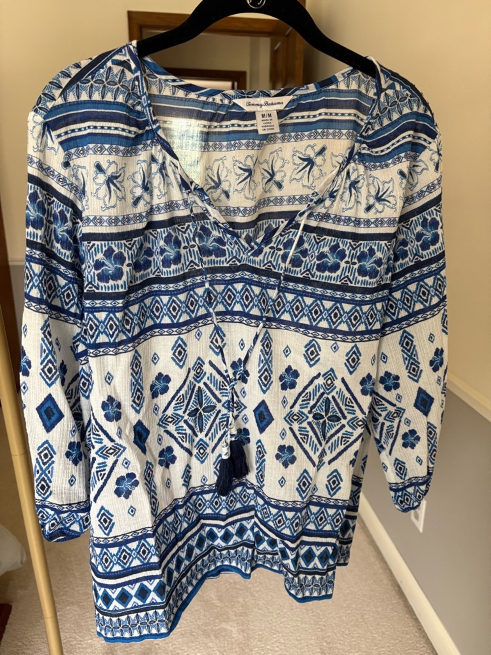 Tommy Bahama Blue and White Printed Tunic Top